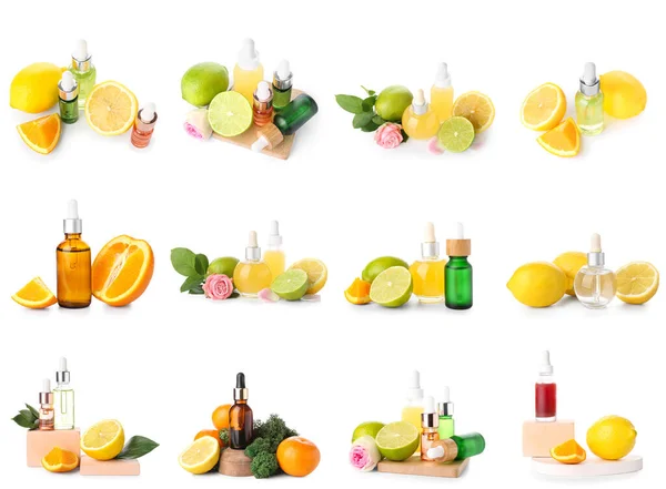 Set Citrus Essential Oils Isolated White — Stock Photo, Image