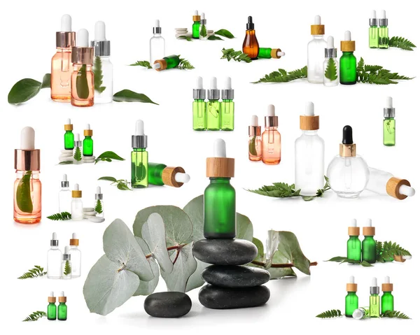 Set Bottles Cosmetic Serum Isolated White — Stock Photo, Image