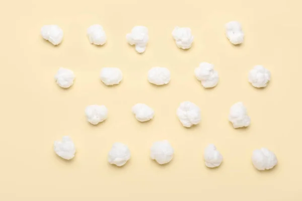 Natural Cotton Wool Yellow Background — Stock Photo, Image