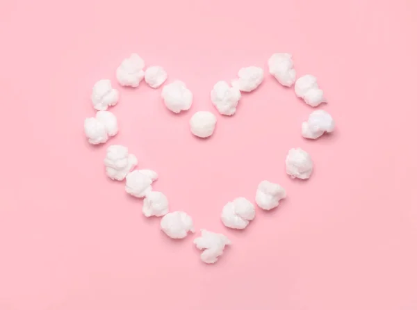 Heart Made Soft Cotton Wool Pink Background — Stock Photo, Image