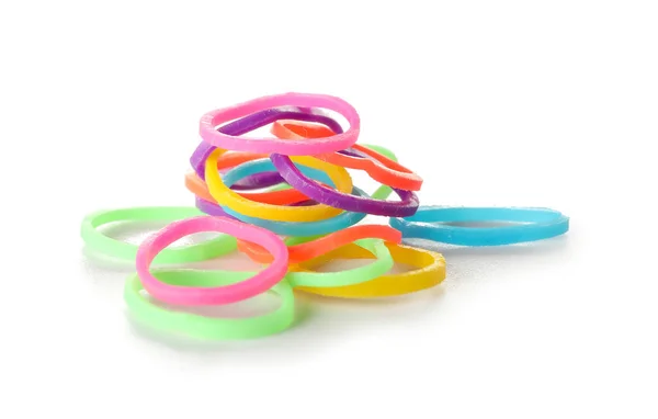 Heap Office Colorful Rubber Bands White Background — Stock Photo, Image