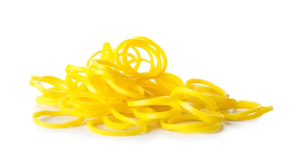 Heap Yellow Office Rubber Bands Isolated White Background — Stock Photo, Image