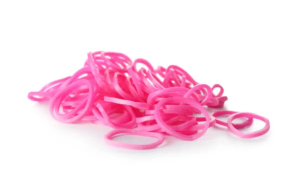 Heap Pink Rubber Bands White Background — Stock Photo, Image