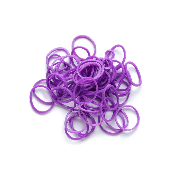 Heap Purple Rubber Bands White Background — Stock Photo, Image