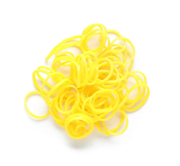 Heap Yellow Office Rubber Bands Isolated White Background — Stock Photo, Image