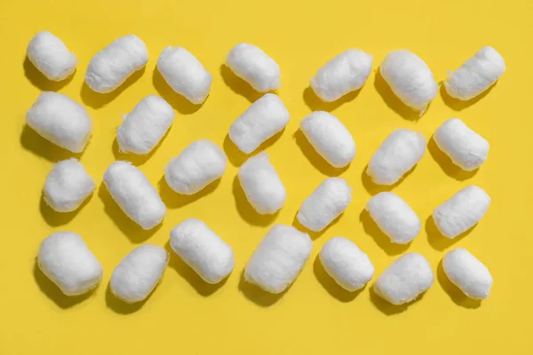 Soft Cotton Balls Yellow Background — Stock Photo, Image