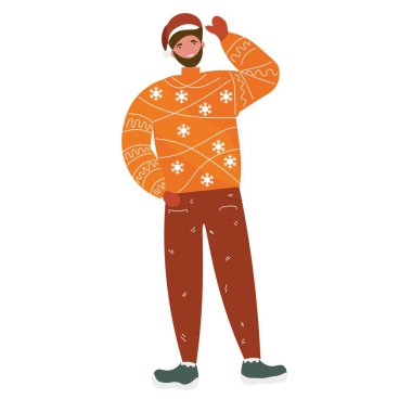 Beyaz arka planda Noel kıyafetli şık bir adam.