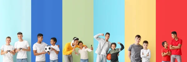 Collage Adorabili Fratelli Sfondo Colori — Foto Stock