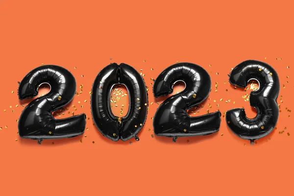 Figure 2023 Made Balloons Orange Background — Stock Photo, Image