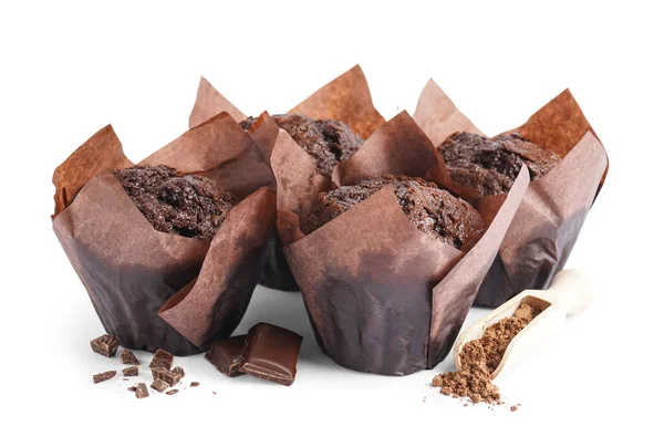 Délicieux Muffins Chocolat Isolés Sur Fond Blanc — Photo