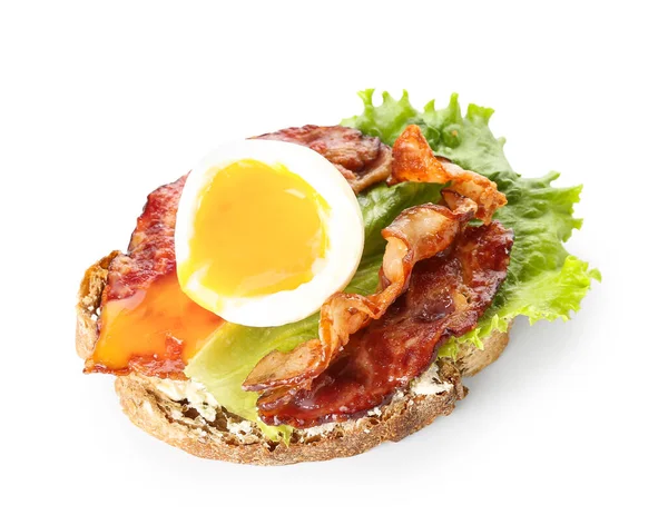 Delicious Toast Boiled Egg Fried Bacon White Background — Stock Photo, Image