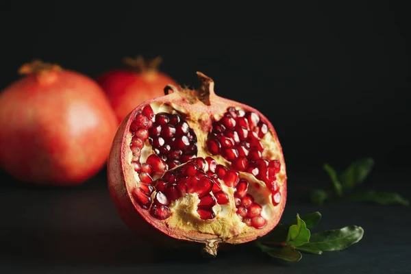 Half Fresh Pomegranate Dark Background — Stock Photo, Image