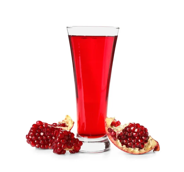 stock image Glass of fresh pomegranate juice on white background