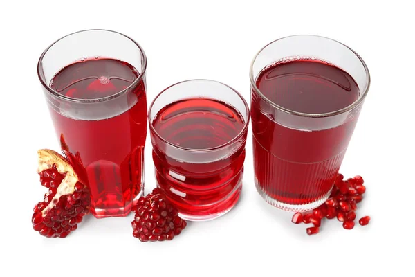 Glasses Fresh Pomegranate Juice Isolated White Background — Stock Photo, Image