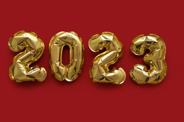 Figuur 2023 Gemaakt Van Ballonnen Rode Achtergrond — Stockfoto
