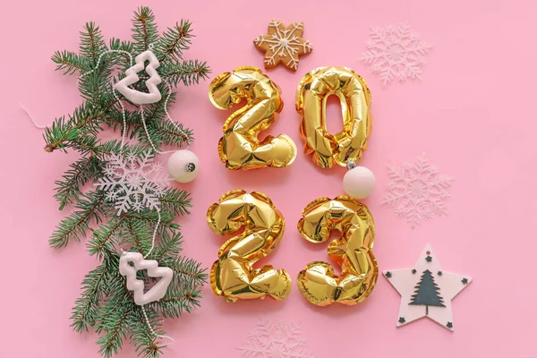 Figura 2023 Feita Balões Decorações Natal Ramos Abeto Sobre Fundo — Fotografia de Stock