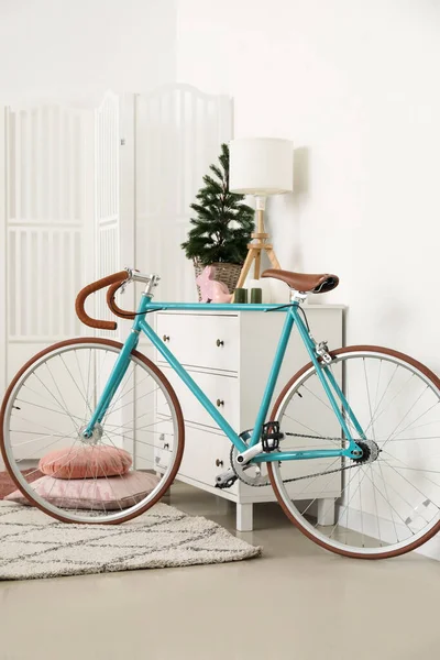 Bicycle Chest Drawers Christmas Tree Lamp Living Room — Stock Photo, Image