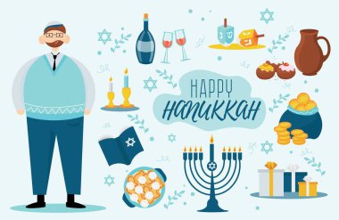 Greeting card for Happy Hanukkah on light background clipart