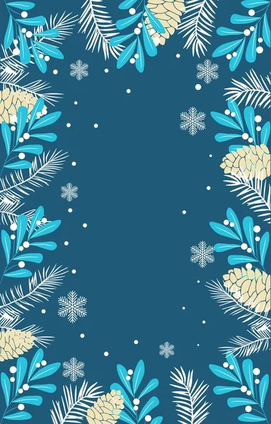 Banner Navidad Para Diseño Con Decoración Floral Sobre Fondo Azul — Archivo Imágenes Vectoriales