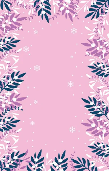 Christmas Banner Design Floral Decor Pink Background — Stock Vector