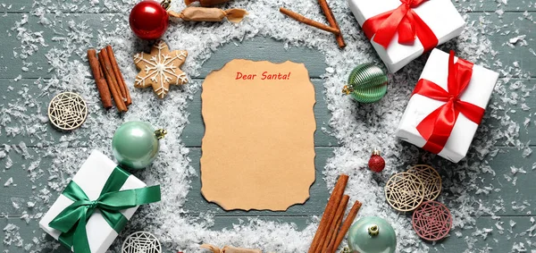 Composição Com Carta Branco Para Papai Noel Decorações Natal Doces — Fotografia de Stock