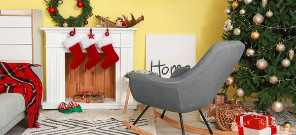 Interior Cozy Living Room Decorated Christmas — Stock Photo, Image