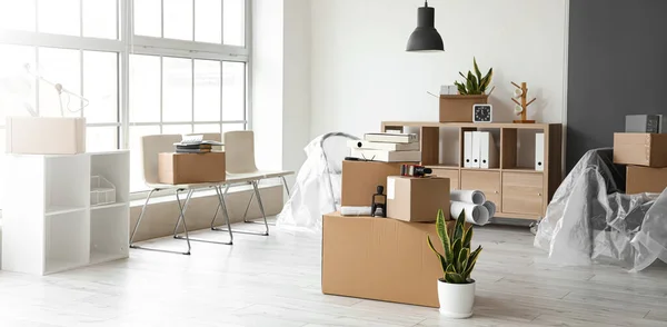 Cardboard Boxes Belongings Interior Office Moving Day — Stock Photo, Image