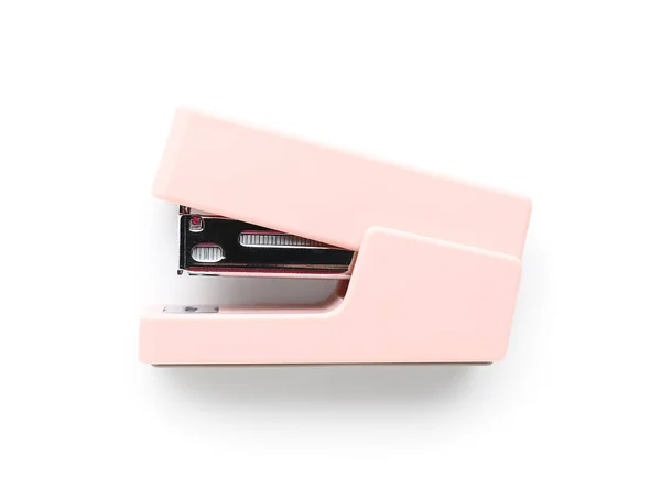 Rózsaszín Irodai Tűzőgép Fehér Háttér — Stock Fotó