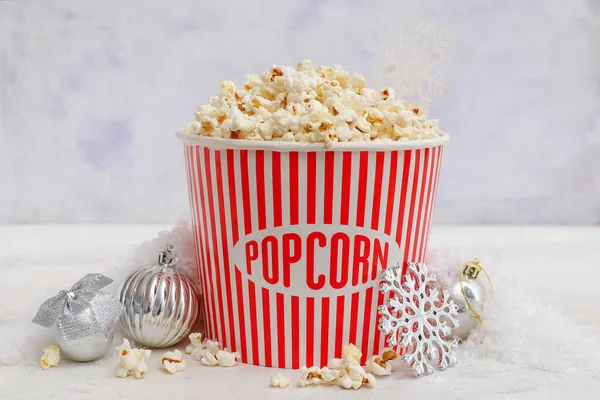 Bucket Popcorn Christmas Decor Table Light Wall — Stock Photo, Image