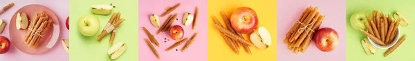 Collage Aus Süßen Apfelpastillen Auf Farbigem Hintergrund — Stockfoto