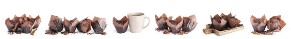 Conjunto Deliciosos Muffins Chocolate Isolados Branco — Fotografia de Stock