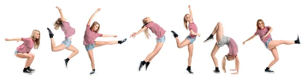 Uppsättning Ung Kvinnlig Dansare Isolerad Vitt — Stockfoto