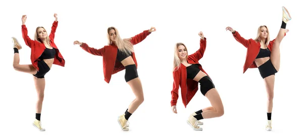 Uppsättning Ung Kvinnlig Dansare Isolerad Vitt — Stockfoto