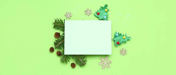 Cartão Vazio Com Decorações Natal Fundo Verde — Fotografia de Stock
