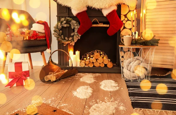 Footprints Santa Floor Room Fireplace — Stock Photo, Image