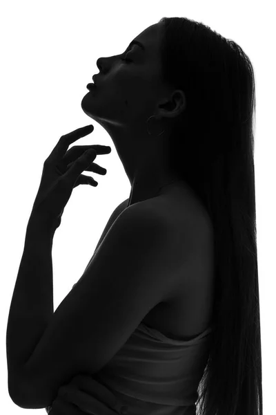 Silhouette Giovane Donna Sfondo Bianco — Foto Stock