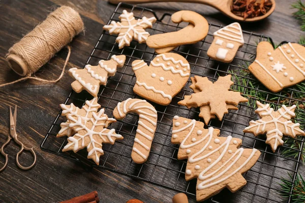 Rács Ízletes Karácsonyi Cookie Háttér Közelkép — Stock Fotó
