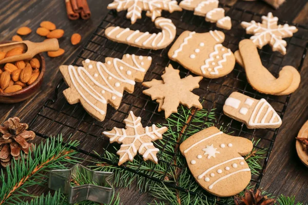 Rács Ízletes Karácsonyi Cookie Háttér Közelkép — Stock Fotó
