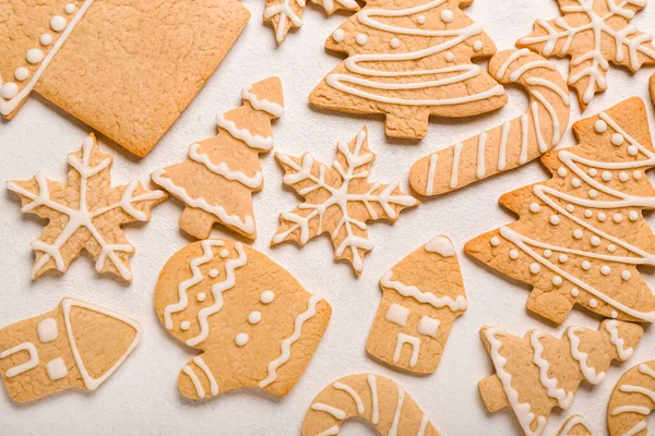 Set Different Christmas Cookies Light Background Closeup — Stock Photo, Image