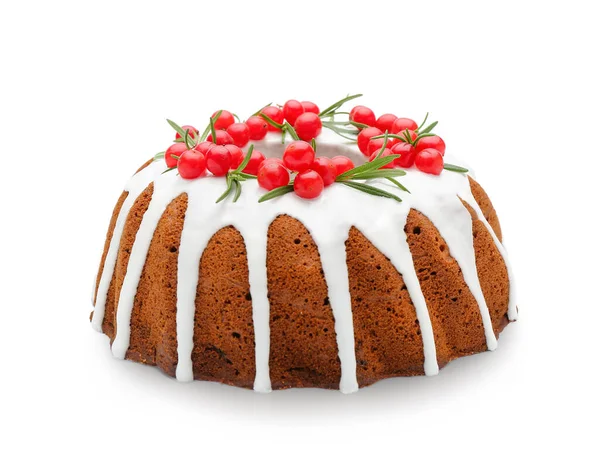 Heerlijke Kerstcake Met Cranberry Witte Achtergrond — Stockfoto