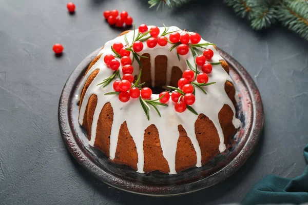Delicious Christmas Cake Cranberry Dark Background — Stock Photo, Image