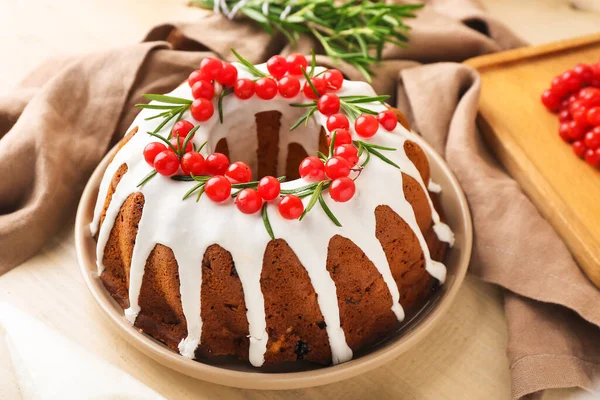 Delicious Christmas Cake Cranberry Wooden Table Closeup — Stock Photo, Image