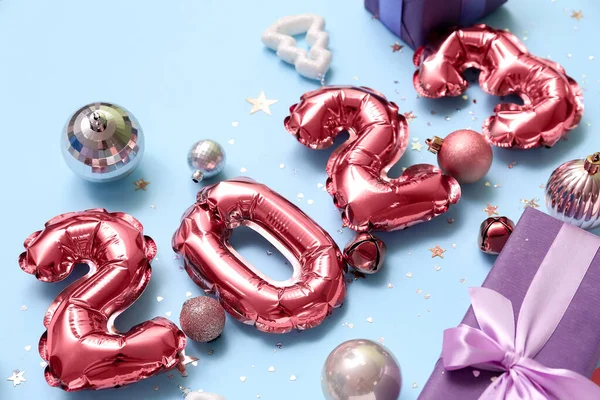 Figura 2023 Feito Balões Papel Alumínio Com Decoração Natal Fundo — Fotografia de Stock