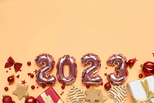 Figura 2023 Feita Balões Papel Alumínio Com Decoração Natal Presentes — Fotografia de Stock