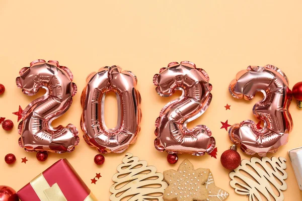 Figura 2023 Feita Balões Papel Alumínio Com Decoração Natal Presente — Fotografia de Stock