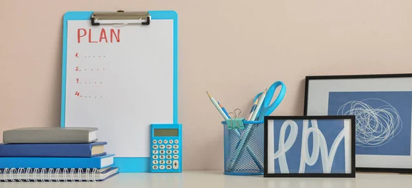 Stationery Notebooks Pictures Workplace Office — Stock Photo, Image