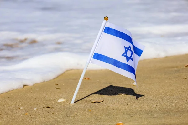 Σημαία Του Ισραήλ Στην Άμμο Κοντινό Πλάνο — Φωτογραφία Αρχείου