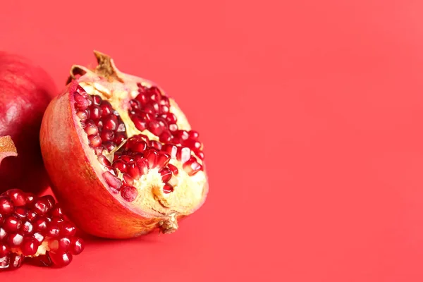Fresh Pomegranates Red Background — Stock Photo, Image