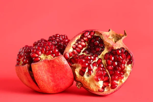 Fresh Pomegranates Red Background — Stock Photo, Image