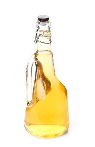 Flasche Frischer Apfelessig Auf Weißem Hintergrund — Stockfoto